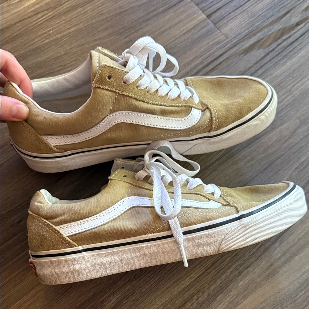 Tan and White old Skool Vans